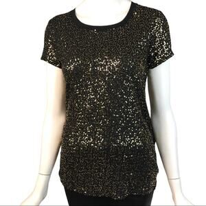 DKNY Top Sequin Black and Gold Sequin Womens Size P